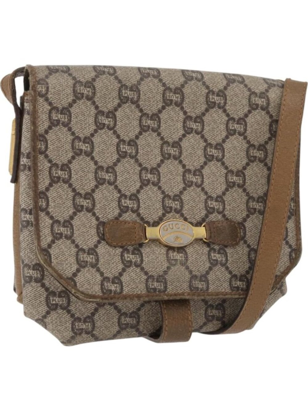 GUCCI GG Plus Supreme Shoulder Bag PVC Beige Gold